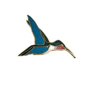 Vtg Cloisonne Ruby Throated Hummingbird Brooch Pin Signed WM Spear 1985